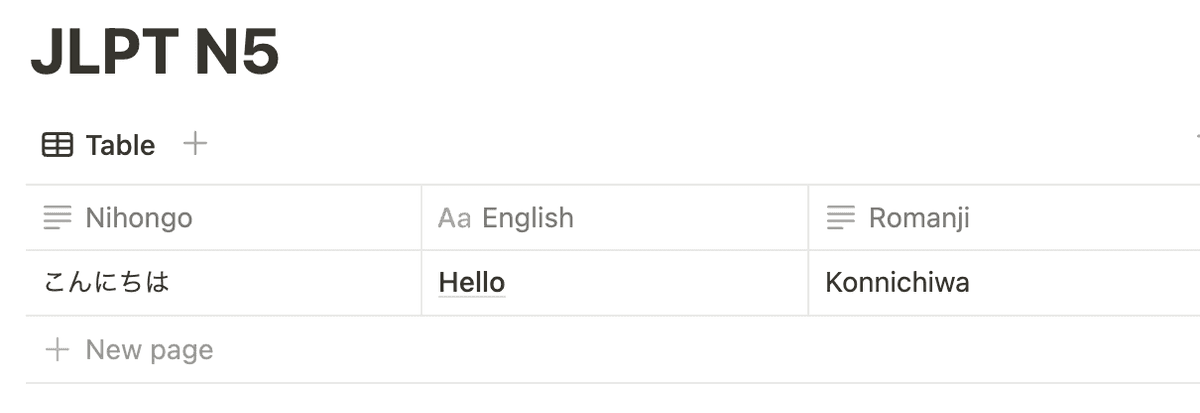 Example database in Notion